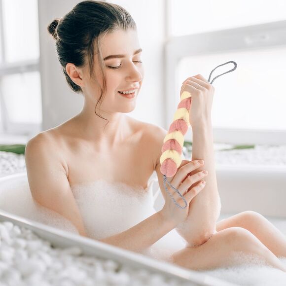 3 Pcs Long Stretch Sponge with Rope Handles for Shower 11.81"x1.97" 3 colors - Picture 5 of 6
